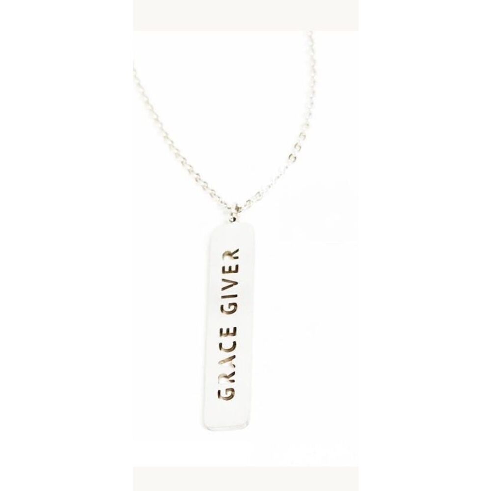 JAECI Women’s Silver “GRACE GIVER” Cutout Bar Necklace